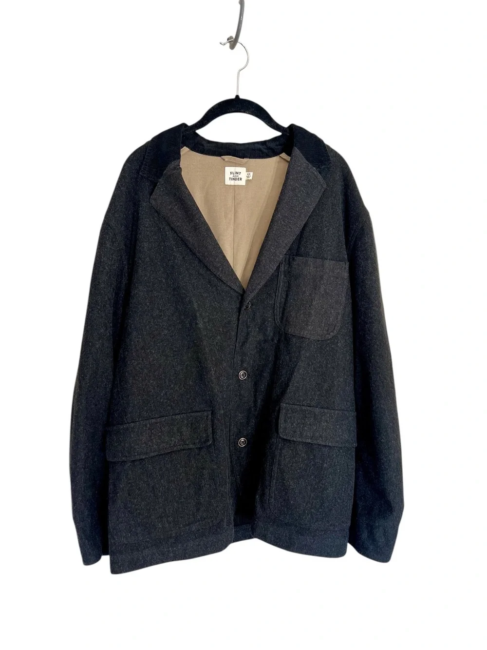 Flint & Tinder Flex Knit Chore Blazer charcoal corduroy collar sz 44 fall